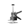 A silver adjustable tile leveling lifter with a black handle and mounting plate.