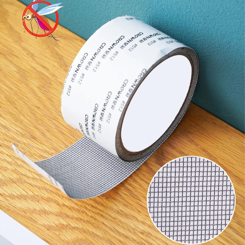 Roll of self-adhesive mesh repair patches for windows and screens with various sizes