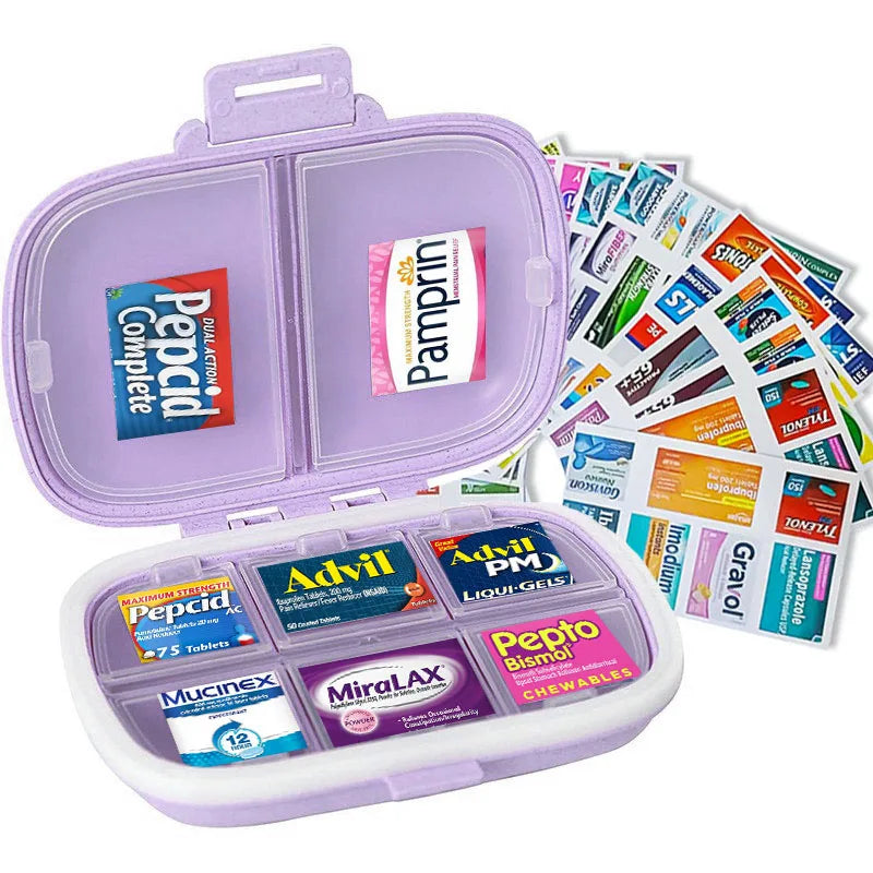 8-Compartment Pill Organizer with 147 Labels