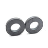 Two industrial-grade ceramic ring magnets with a dark gray finish.