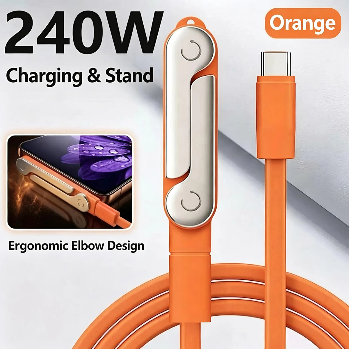 2-in-1 Foldable USB-C Fast Charging Stand with Detachable Cable