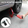 An orange power tool is shown applying force to a red jack adapter repair tool used for vehicle repairs.
