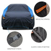 Black all-weather waterproof car cover featuring reflective stripes and elastic cord at the bottom