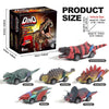 A set of six dinosaur pull-back toy cars, including a Tyrannosaurus Rex and various other dinosaurs like Velociraptor and Tri