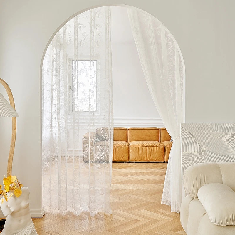 French Lace Sheer Curtains - White Tulle Voile Drapes for Bedroom & Living Room