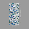 Floral stained glass window film featuring blue and white birds and roses on a gray background