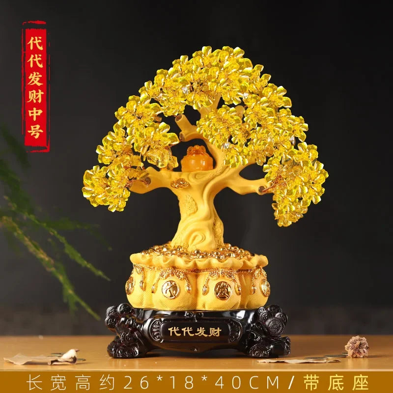 Golden Citrine Crystal Money Tree – Feng Shui Wealth Charm