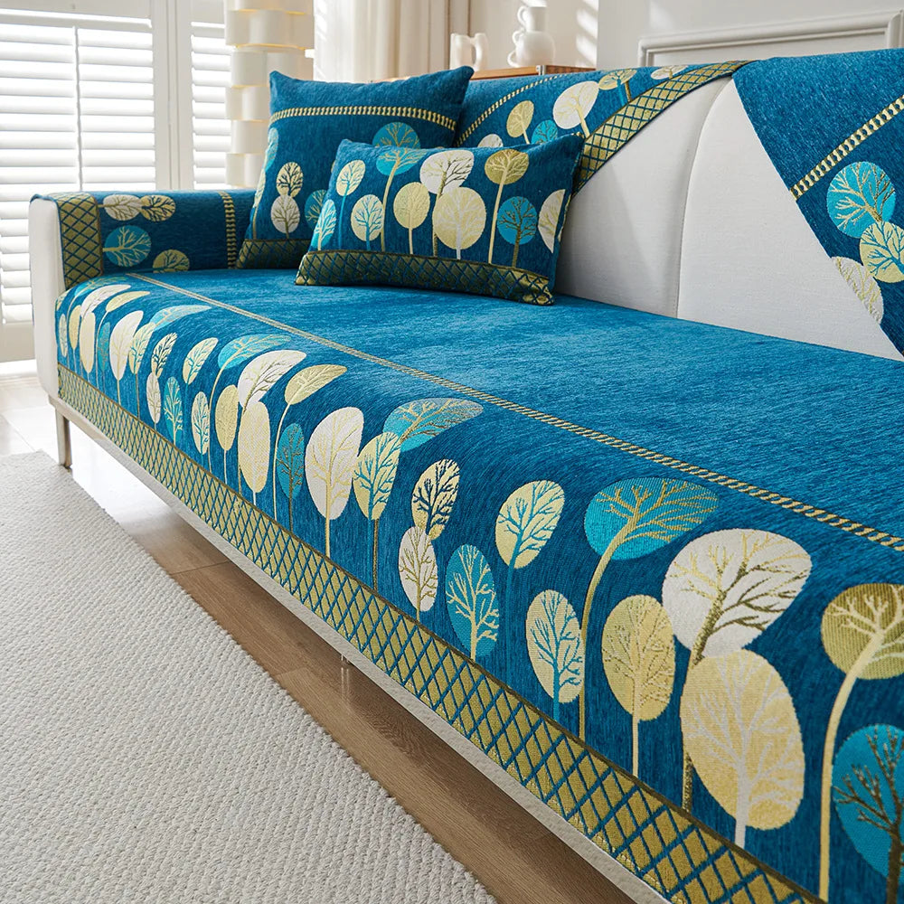 Chenille Jacquard Sofa Cover with Anti-Slip Backing