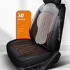 A black car seat cover in a 3D version with a tan fabric design shown on a white background.
