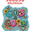 A colorful acrylic hair bow decoration featuring a large letter G and the text GO is God.