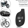 A black digital tire pressure gauge with an LCD display and a frosted grip handle shown next to various vehicles.