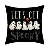 Fundas decorativas negras con un gráfico de un fantasma y el texto LET'S GET SPOOKY