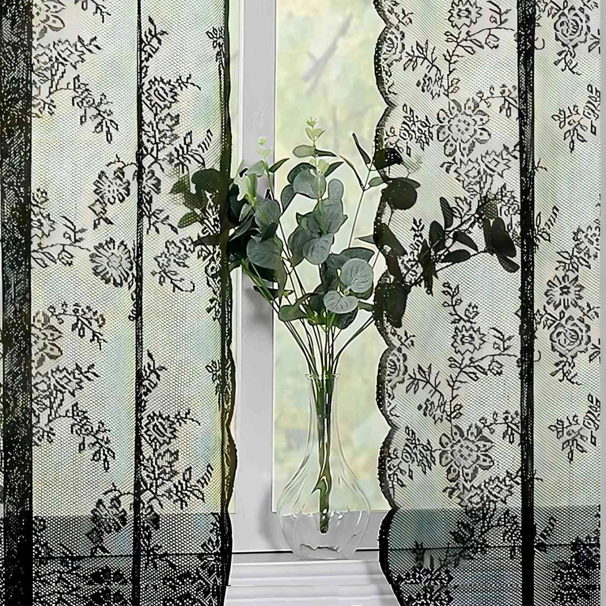 Romantic Lace Sheer Curtain with Floral Design