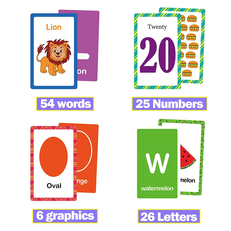 Montessori Learning Flash Cards Set - 58 Pieces for Early Education