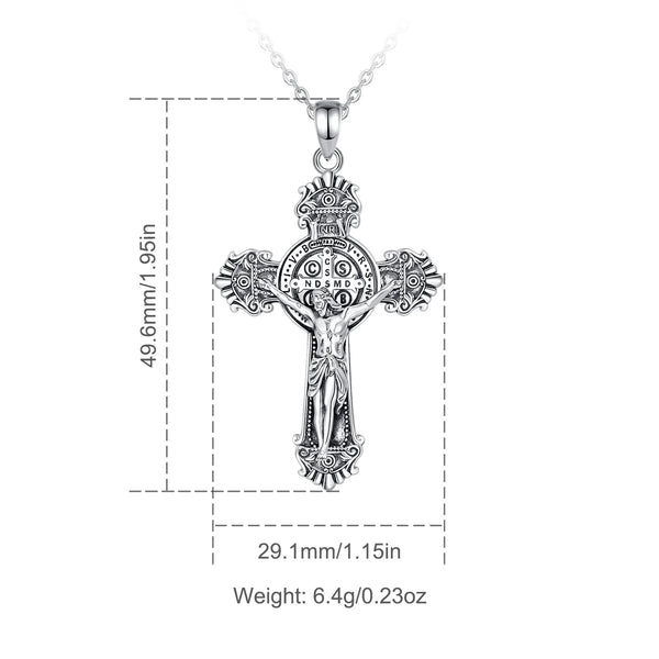Cruz de medalla de plata esterlina Saint Benedict con grabado detallado