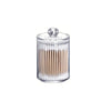 Clear acrylic jar with a lid holding numerous cotton balls or swabs.