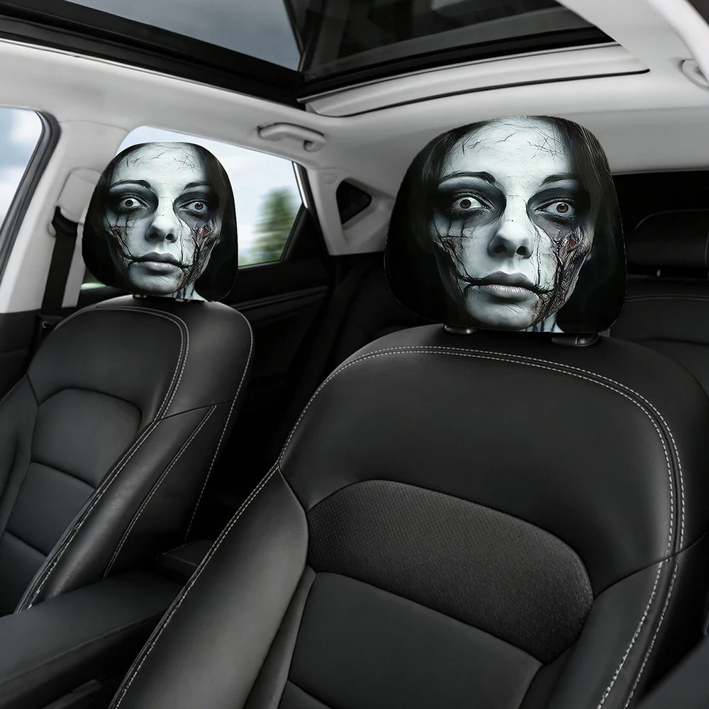 Ghost Face Car Headrest Covers (2-Pack) – Spooky Halloween Auto Decor