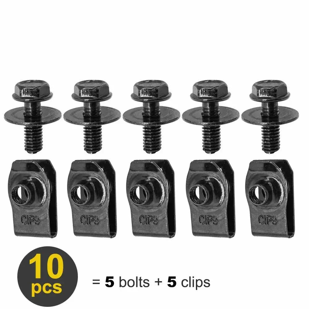 Set of 10 U-Nut clips and bolts for engine cover and undertray fastening