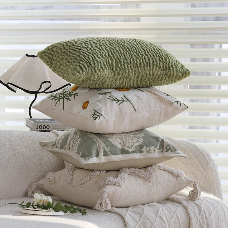 Embroidered Floral Cotton Cushion Cover – 18x18 Inches