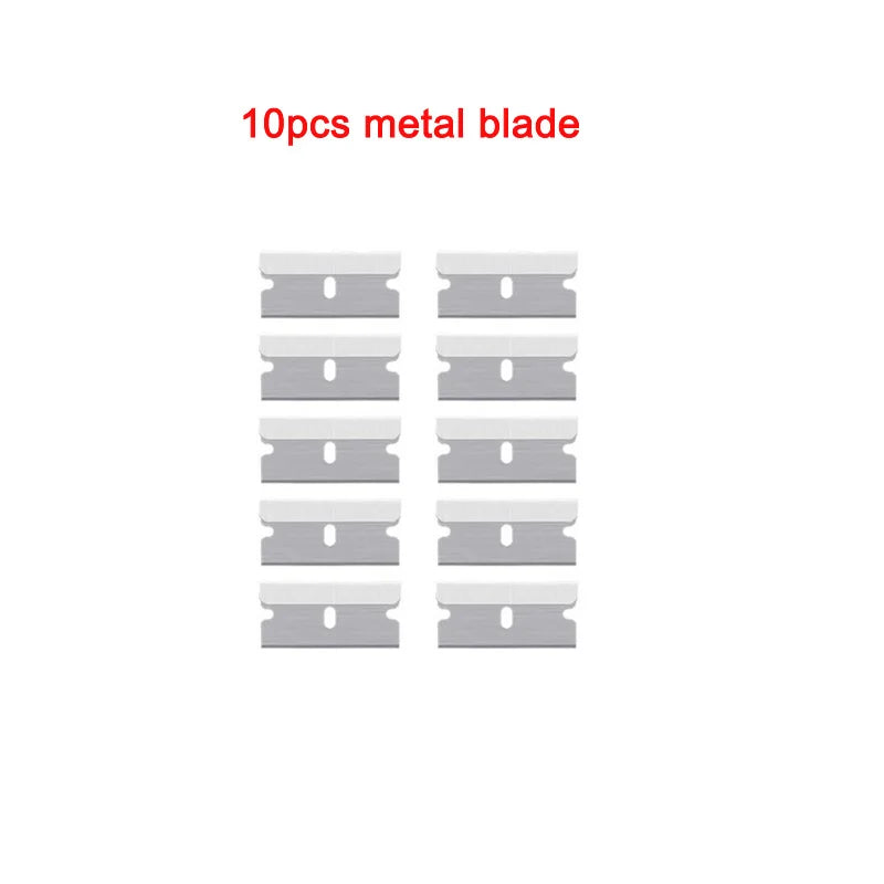Ten metal blades for scraping stickers, paint, and adhesive removal