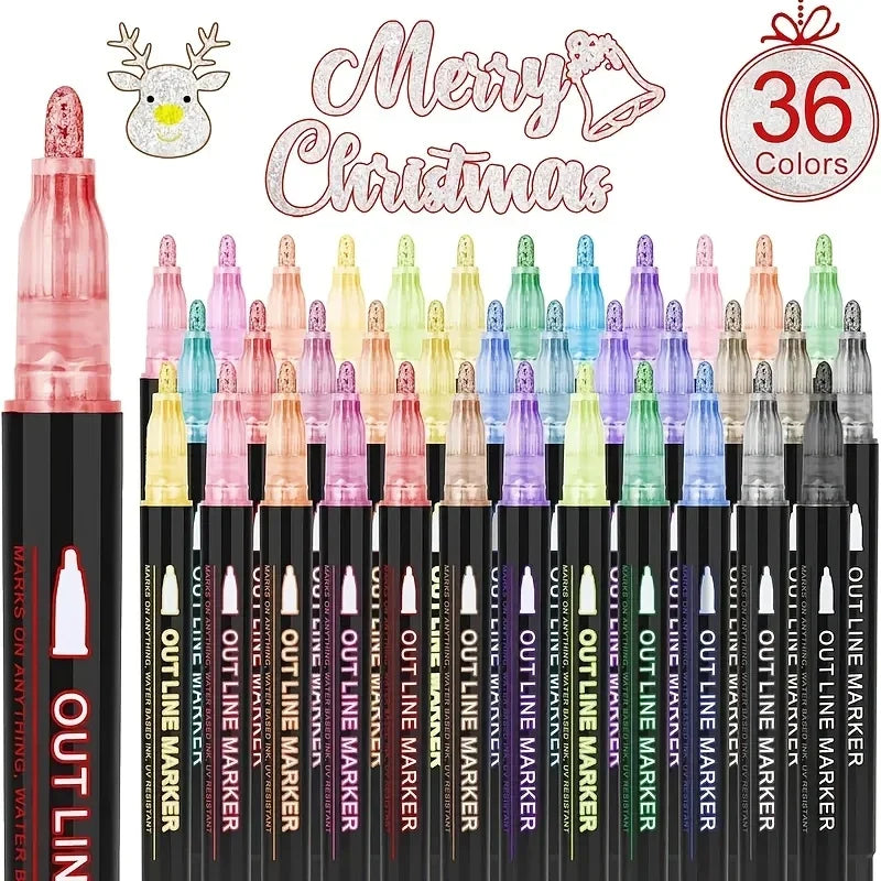 Double Line Outline Pens with Metallic Glitter (Set of 8)
