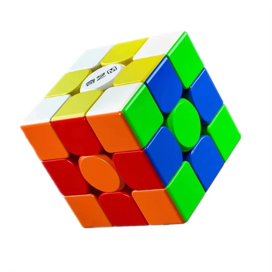 A colorful 3x3 speed cube puzzle with stickers, featuring yellow, white, red, and green faces.