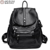 Black vintage faux leather women's backpack with multiple compartments