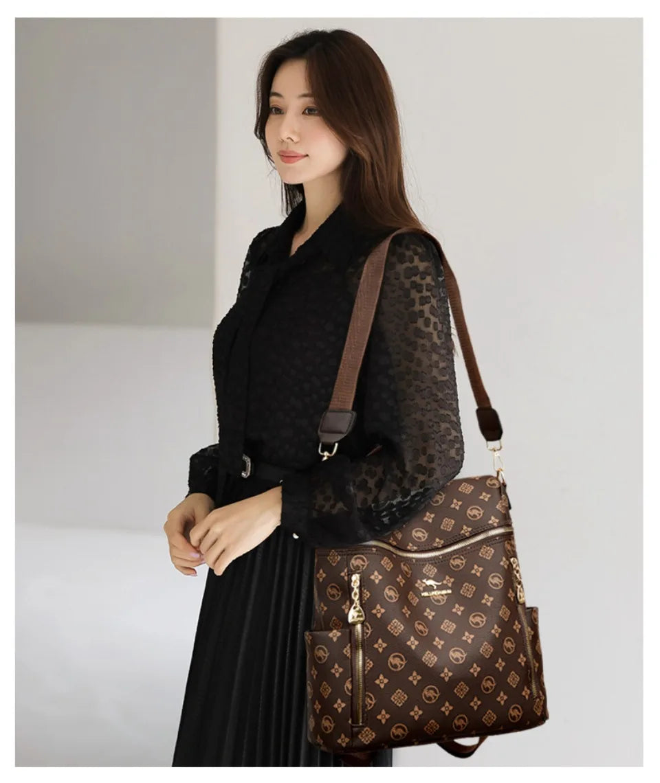 Women's Genuine Leather Backpack with Multiple Pockets