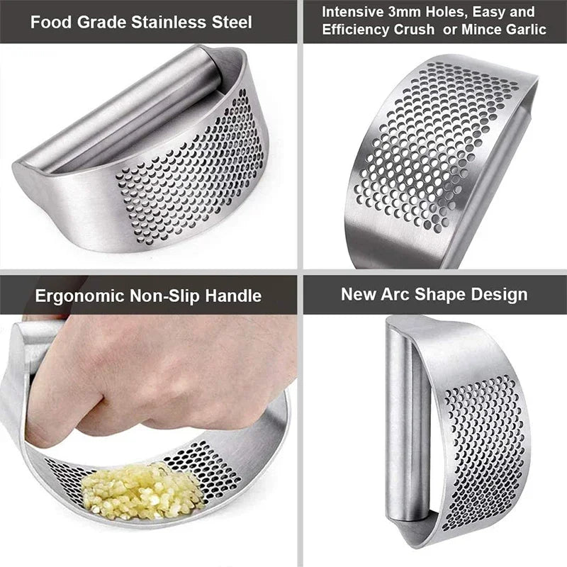 Stainless Steel Garlic Press with Ergonomic Handle