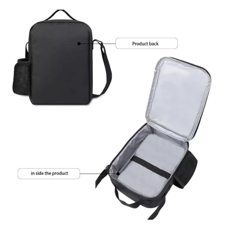 Black kids basketball backpack set featuring a main bag, lunch bag, and pencil case.