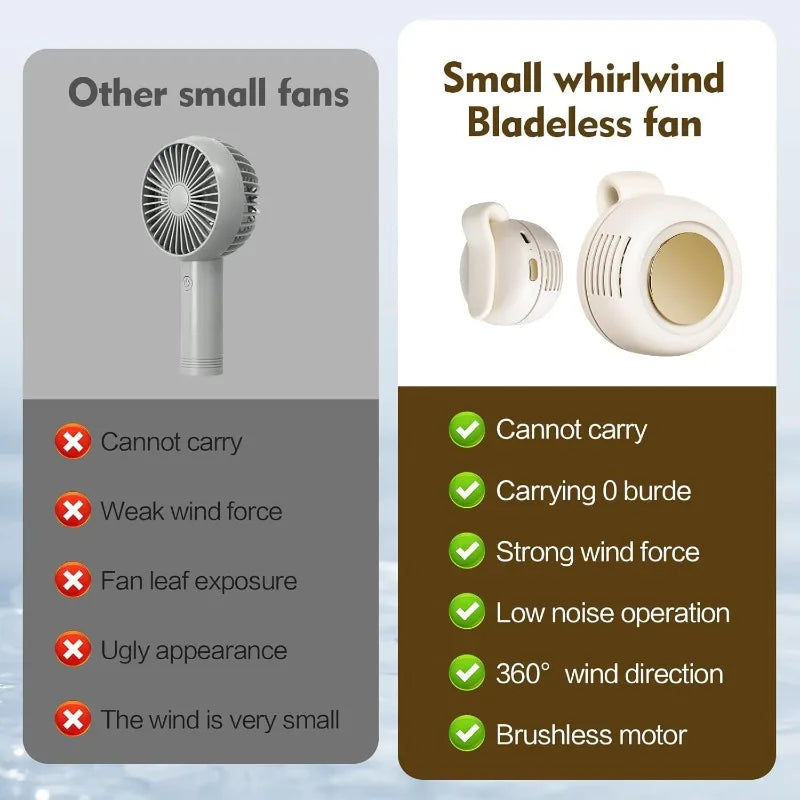 Bladeless Mini Clip-On Fan with 3-Speed Settings & 360° Airflow