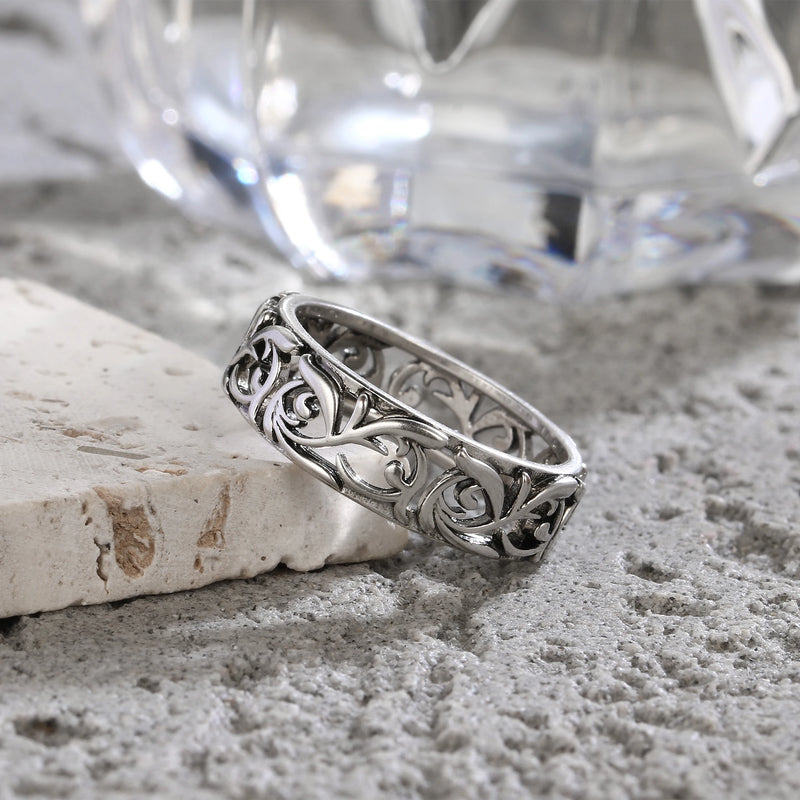 Vintage Hollow Floral Sterling Silver Ring