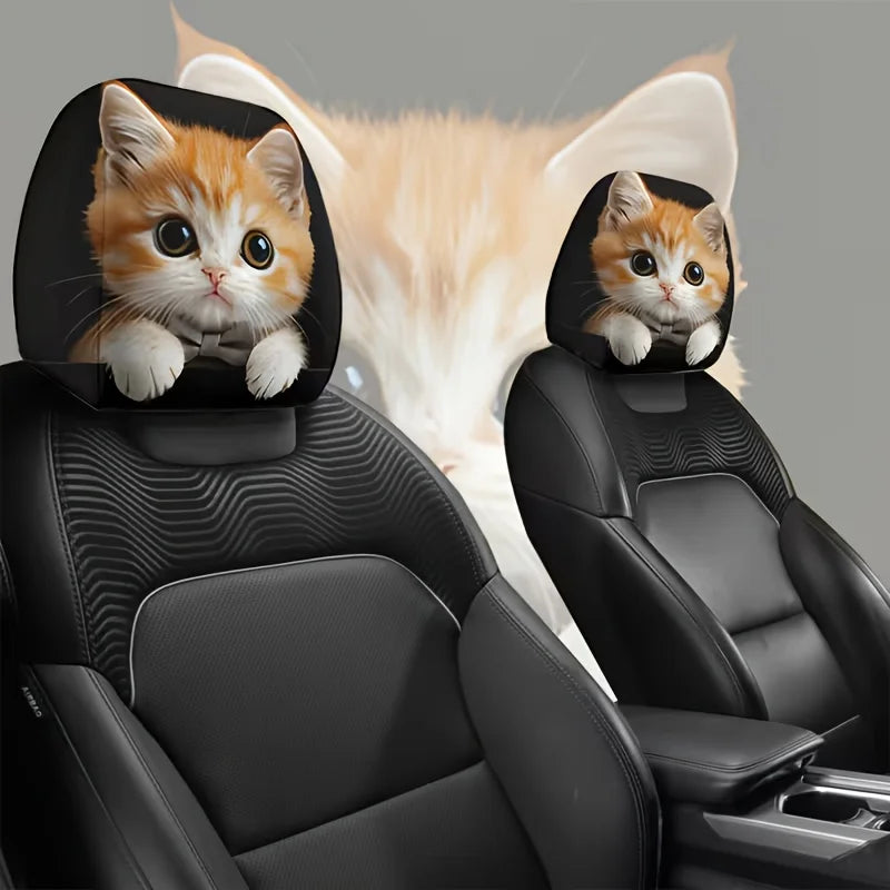 Cute Orange Cat Print Car Headrest Pillow Covers (Pair)