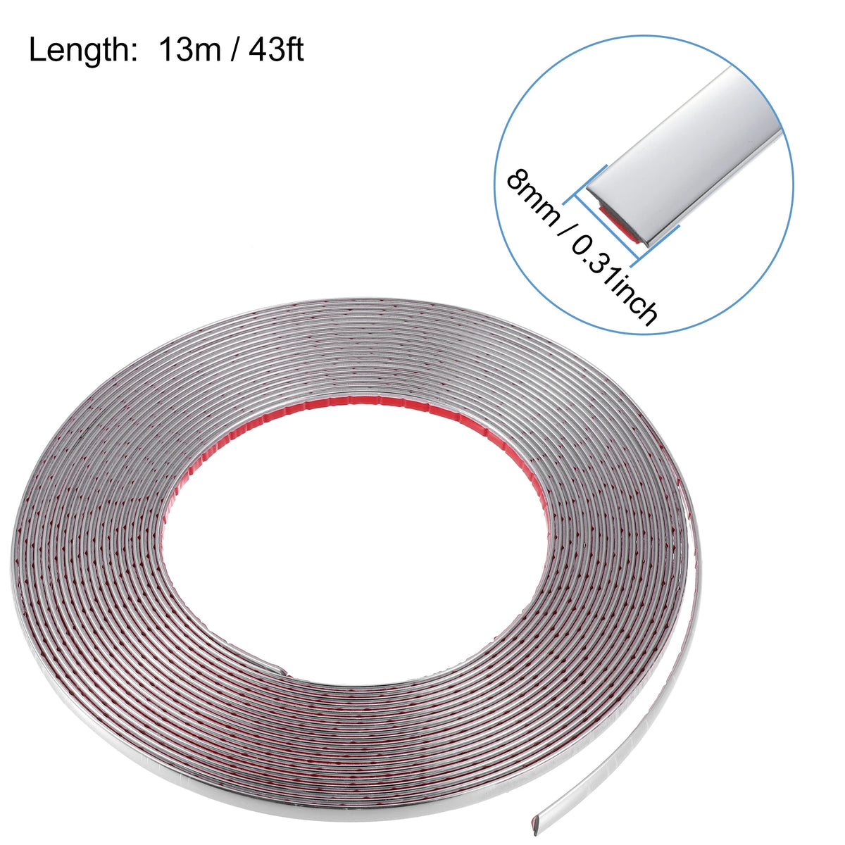 Roll of chrome car door edge guard trim strip with 8mm thickness and 13m length