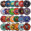 A collection of various Pro-Style Alloy Battle Spinning Tops in multiple colors and designs.
