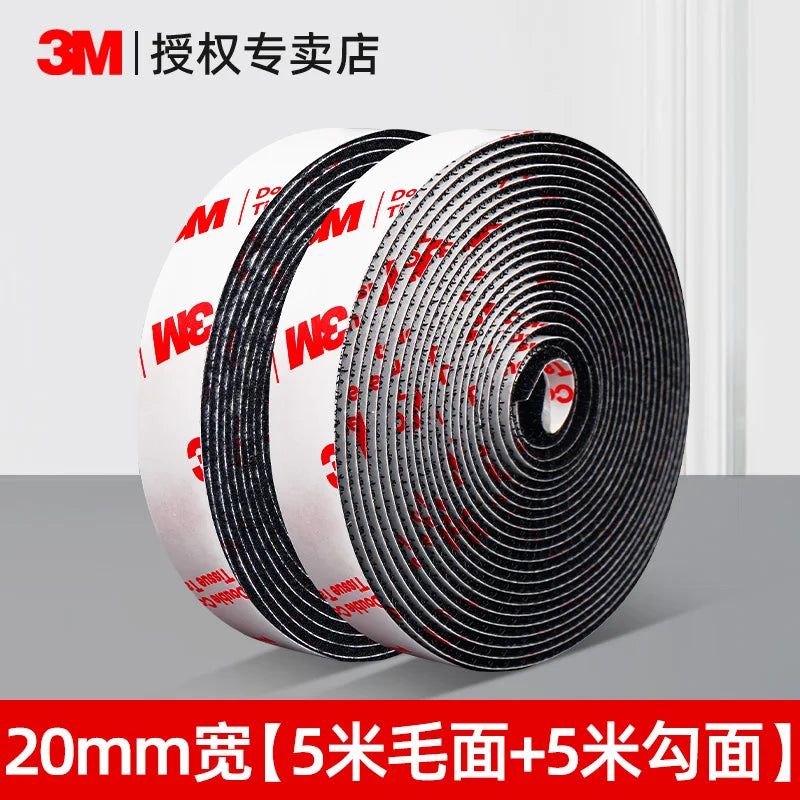 Roll of 3M heavy-duty self-adhesive hook and loop tape in white and black packaging