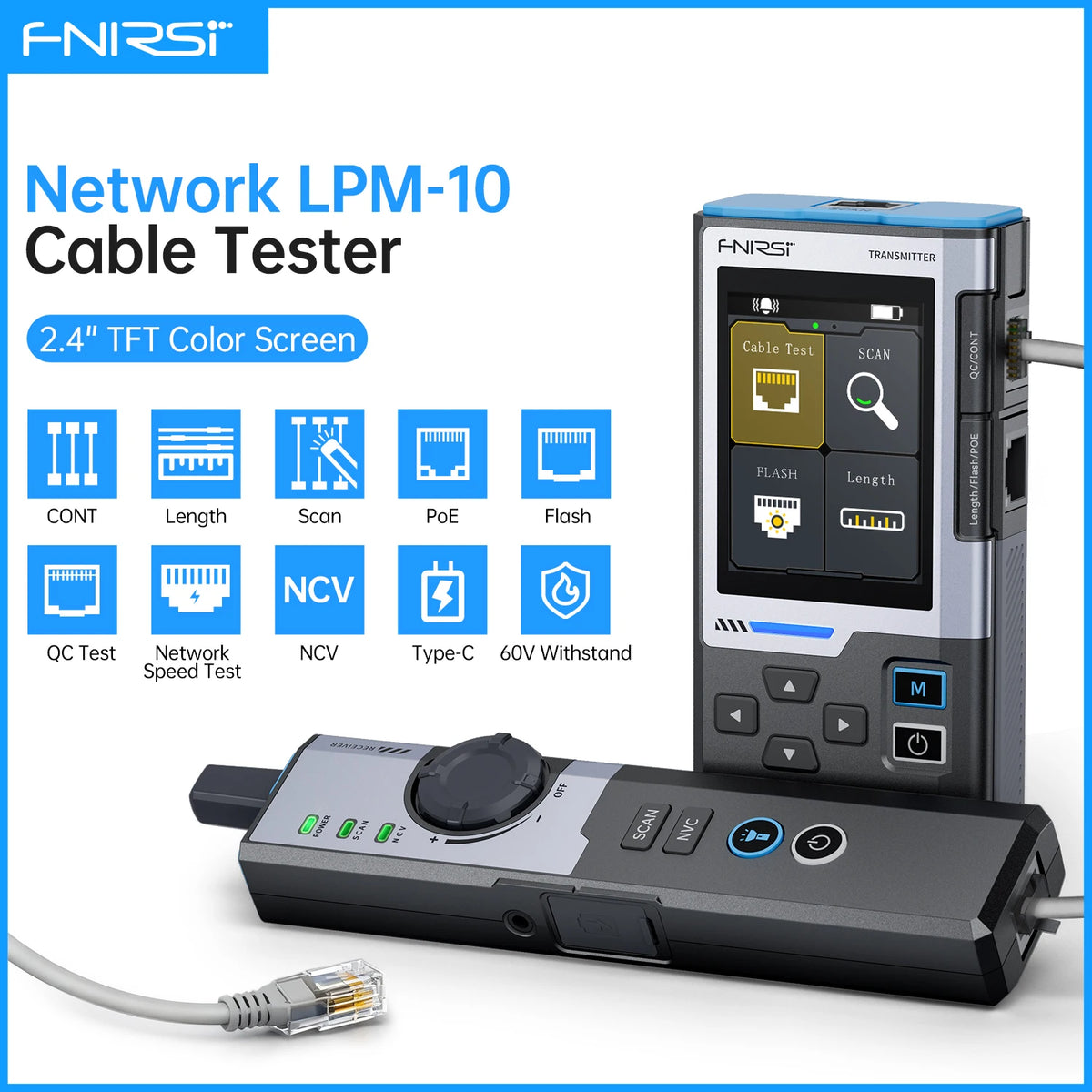Multifunctional Network Cable Tester with Line Finder, PoE Detection & Port Flashing