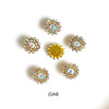 Five decorative flower-shaped rhinestone embellishments in gold and clear stones.