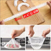 Reusable elastic food covers shown in various forms including a strip and a mesh bag for kitchen organization