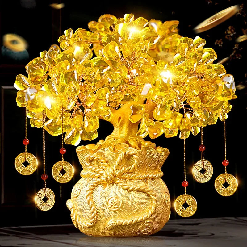 Golden Citrine Crystal Money Tree – Feng Shui Wealth Charm