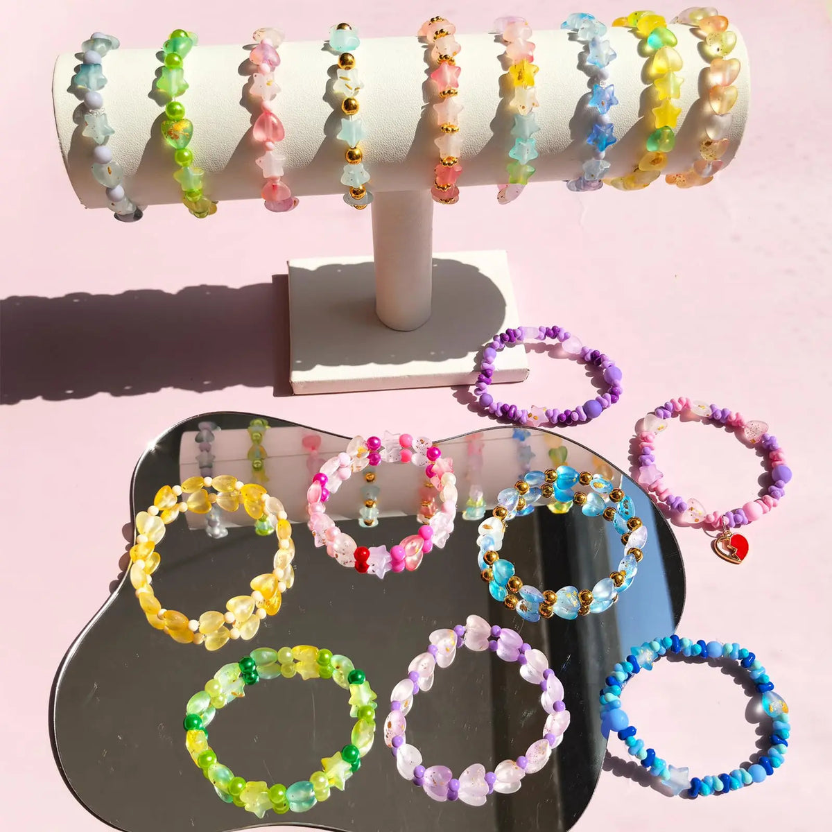 Acrylic Star & Heart Beads Set with Golden Foil Finish