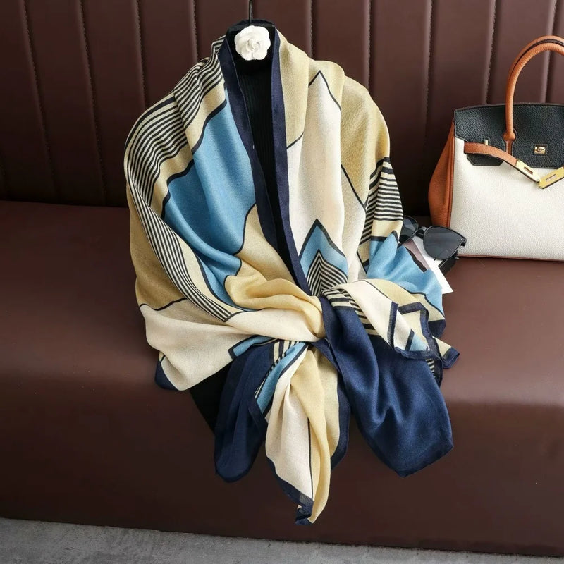 Large Color-Block Cotton-Linen Feel Scarf & Shawl