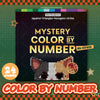 A box of a color by number puzzle featuring a pixelated cat design on a dark background.