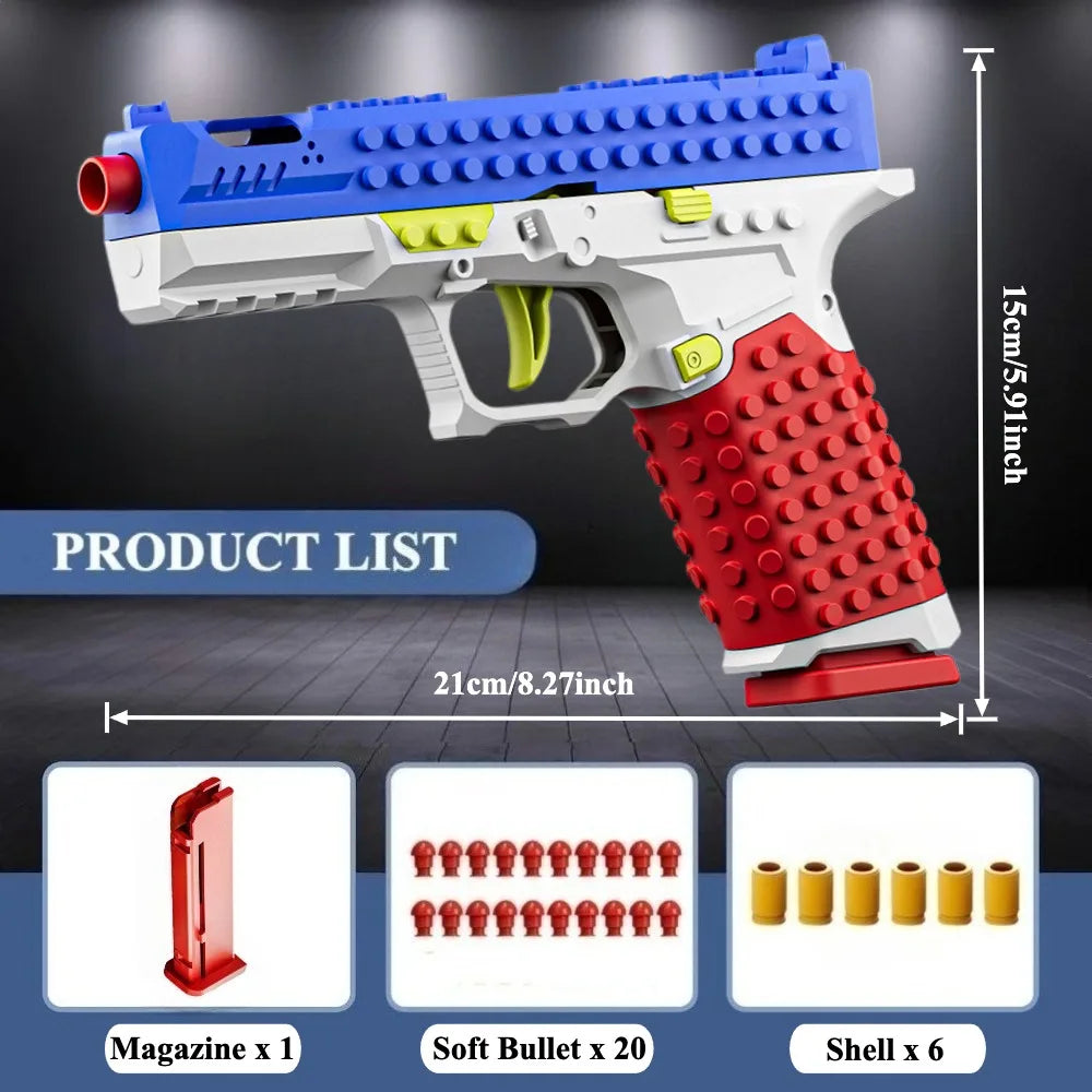 Building Block Toy Gun with Continuous Firing Blowback Action