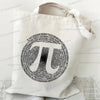 A white canvas tote bag with a black mathematical symbol printed on it.