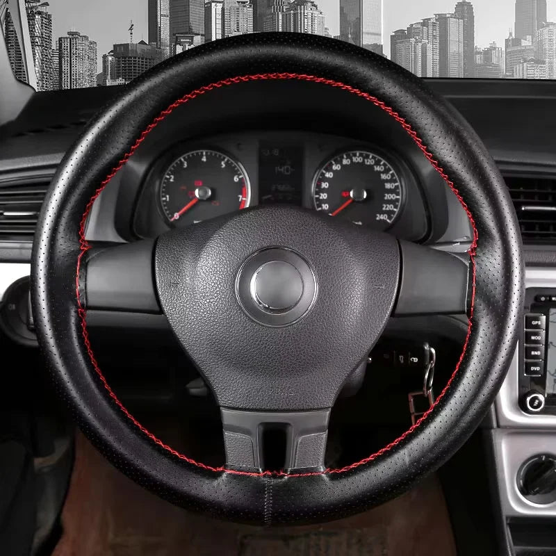Braided Leather Steering Wheel Cover with Anti-Scratch Protection