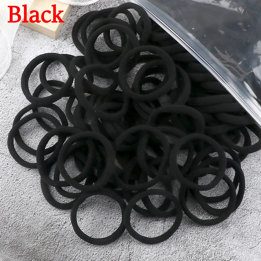50-Pack Solid Color Elastic Hair Ties for Women & Girls