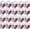 A set of ten embroidered iron-on patches depicting skulls with red roses.
