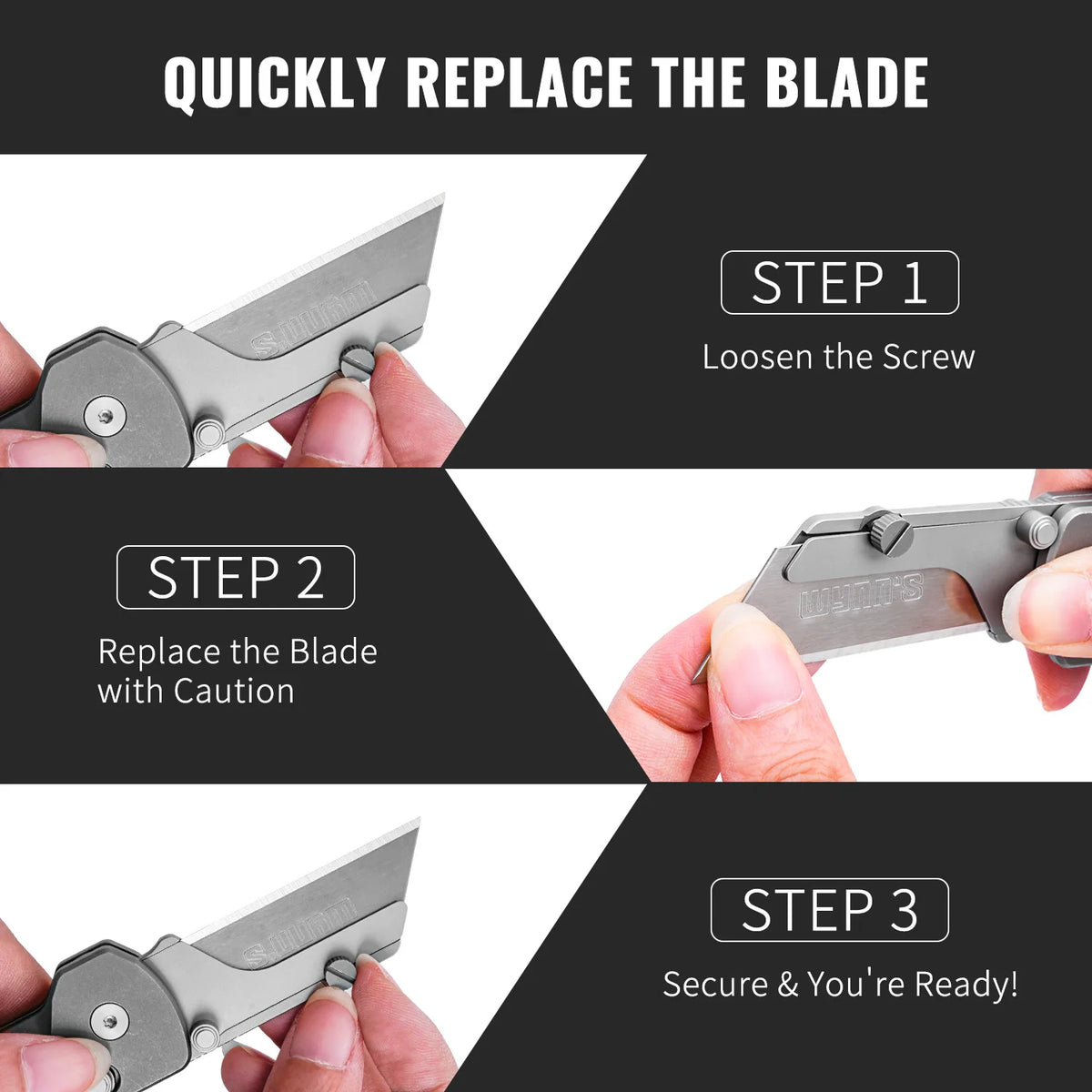 Folding Utility Knife with Quick-Change Blade and Pocket Clip