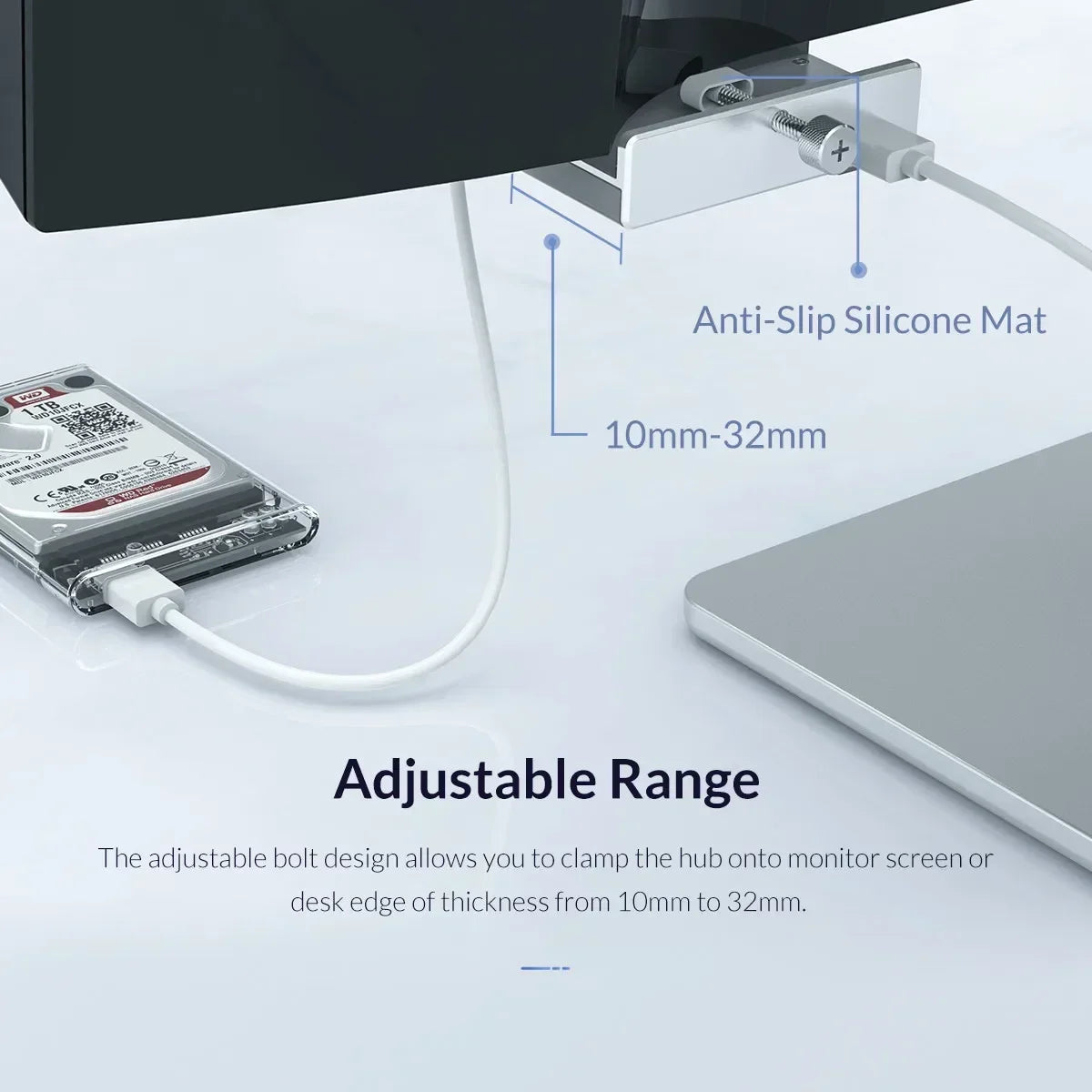 Aluminum USB 3.0 Hub with Clamp Mount for Desktops and Laptops